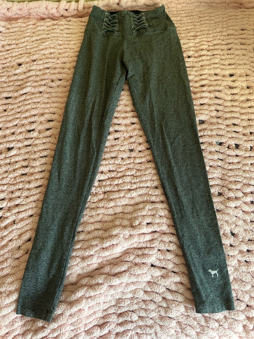 PINK Victoria's Secret Grey/White Lace-Up High Waist Leggings